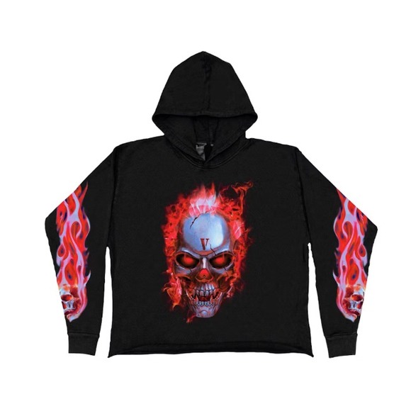A$AP VLONE Skull Red Flame Hoodie W/Front Pocket BlackSize XL